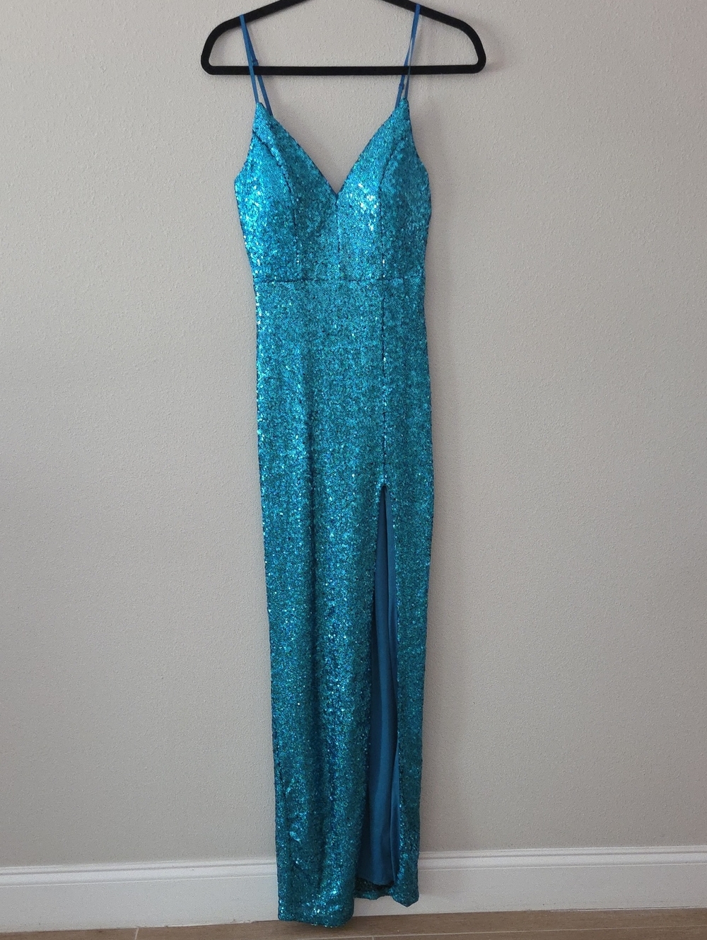 Honey and Rosie Teal Dress with Thigh Slit